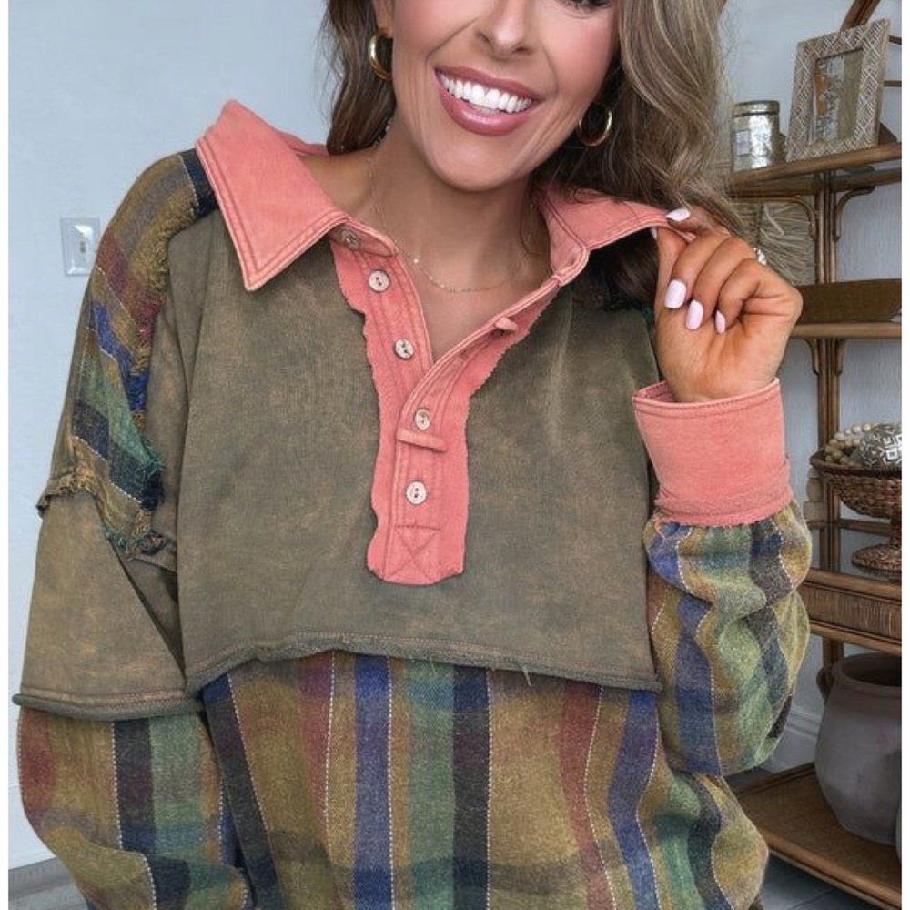 Oli and Hali plaid half button down pullover Size L - Picture 6 of 6